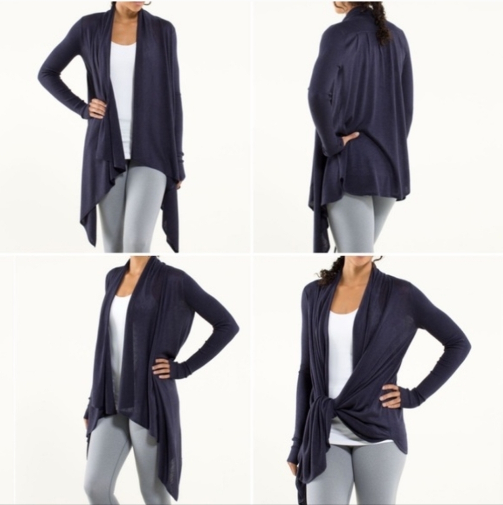 Lululemon Universal Wrap Cashmere Blend Cardigan Navy Blue Size 12